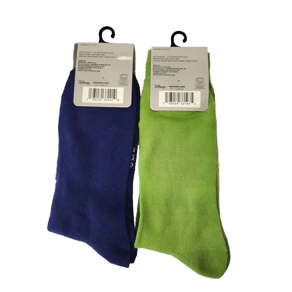 Disney Star Wars Mandalorian Blue Green Mens Crew Socks 2 Pair Sz 6-12 NWT
